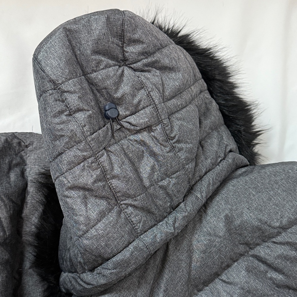 Lands' End Charcoal Puffer Coat with Faux Fur hood - Picture 7 of 9